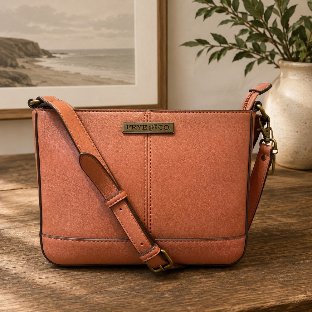 Frye and Co Vegan Leather Dusty Rose Crossbody Bag NEW Zipper Adjustable Pockets